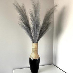 Gray Faux Pampas Grass Tall Boho Decor bundle of 3 43” tall